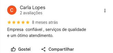 Avaliação de 5 estrelas no Google escrita por Carla Lopes