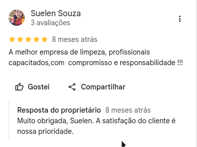 Avaliação de 5 estrelas no Google escrita por Suelen Souza