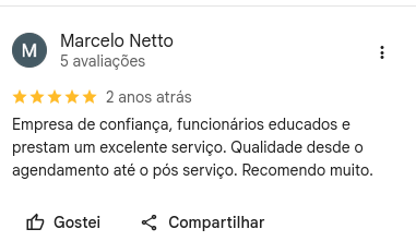 Avaliação de 5 estrelas no Google escrita por Marcelo Netto
