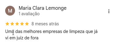 Avaliação de 5 estrelas no Google escrita por Maria Clara Lemonge