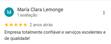 Avaliação de 5 estrelas no Google escrita por Maria Clara Lemonge